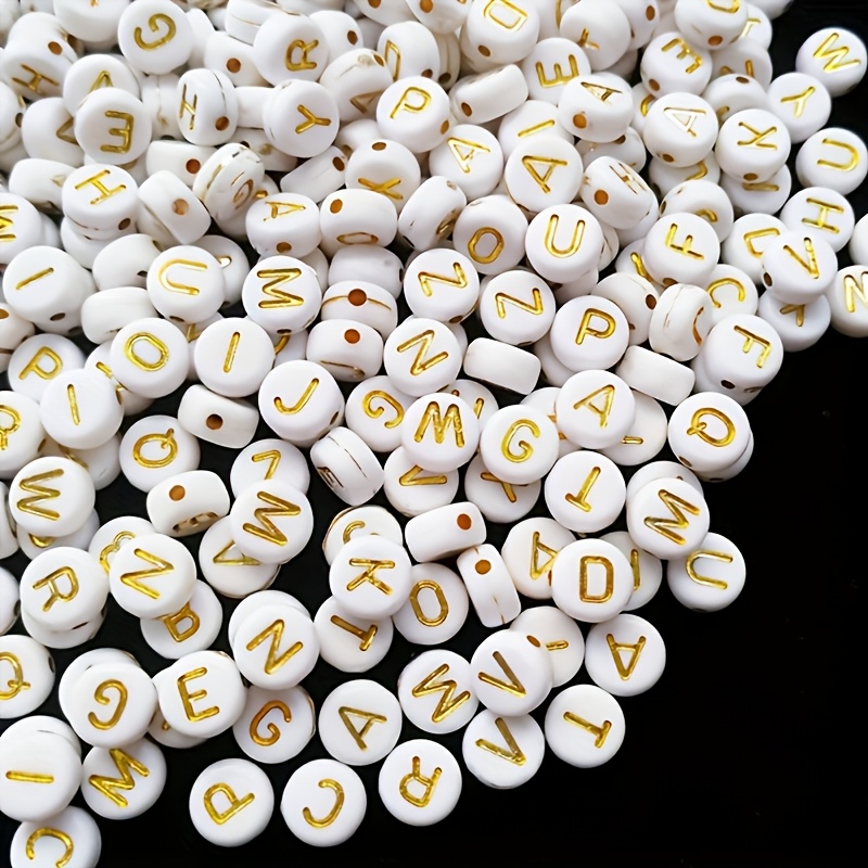 TEMU 2D Flache, Weiße Acryl-Alphabet-Perlen 4*7mm, Sortierte Buchstaben-Acrylperlen – Lebendige flache runde Zwischenringe für Schmuckherstellung,