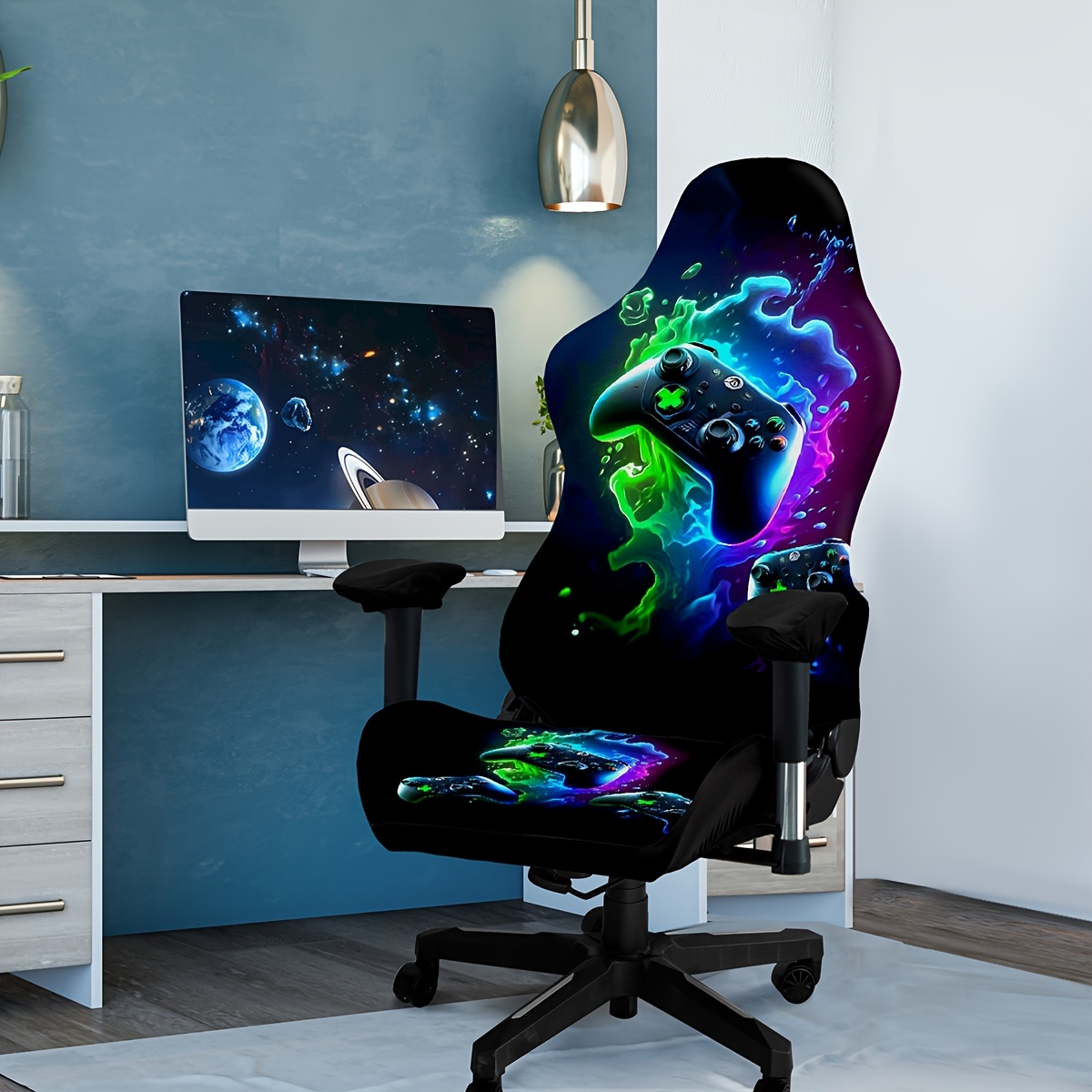 

1pc Modern Gaming Chair Cover, High- Washable Office Chair Protector With Unique , Fabric, Polyester & Spandex , 140-160gsm, For Decor