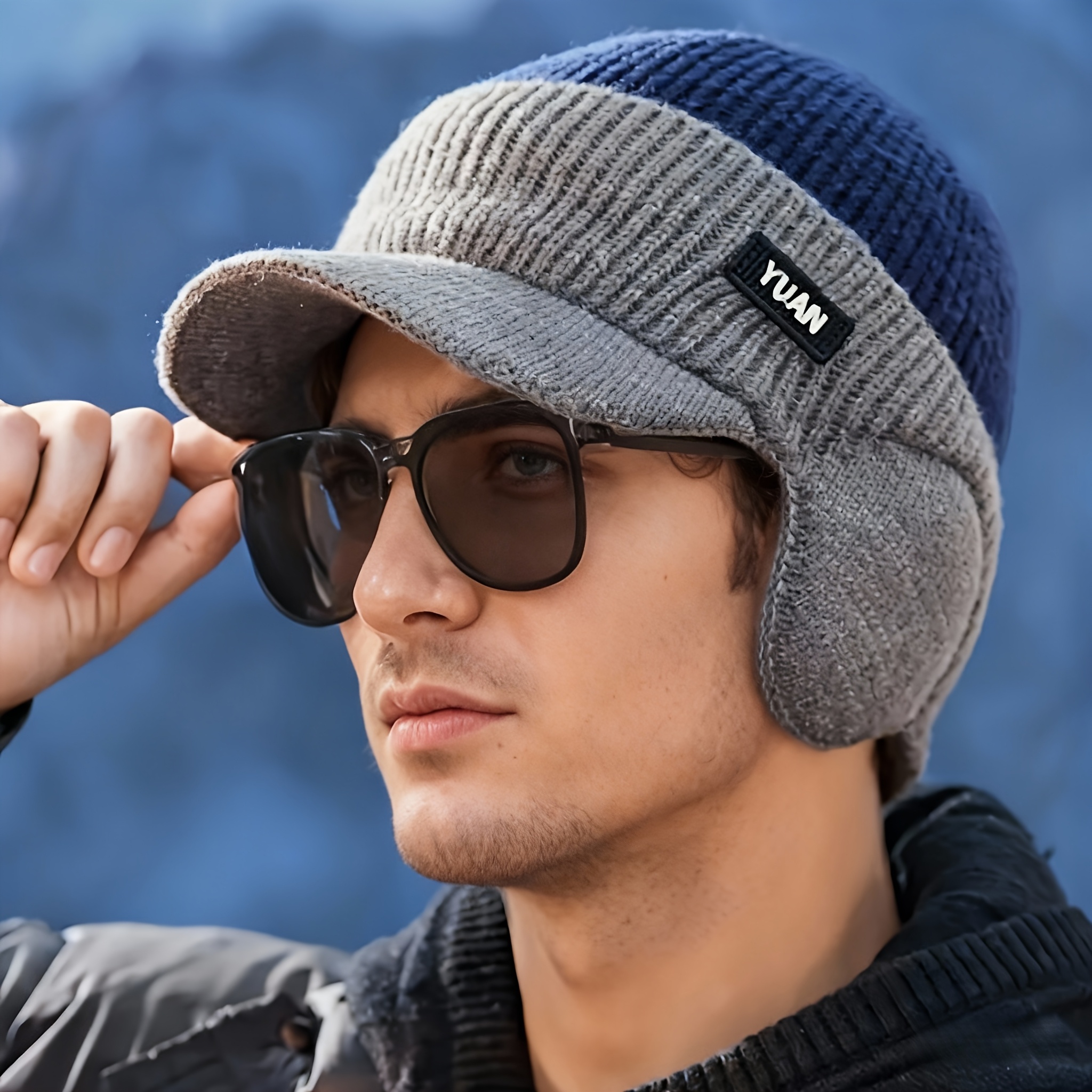 Bonnet d'hiver unisexe épais en tricot doublé polaire | Bonnet chaud à blocs de couleurs adapté pour l'extérieur, lavage à la main ou nettoyage à sec professionnel, matériau acrylique