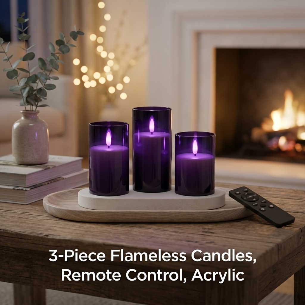 Purple LED Candle Lamp Set with Remote Control