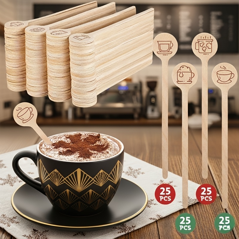 Image of 100pcs Wooden Coffee Stirrer 6 Inch Disposable Cocktail Drink Beverage Swizzle Sticks Round End Sticks For Milk Cocktail Tea Bar Chocolate Decoration (coffee Cup