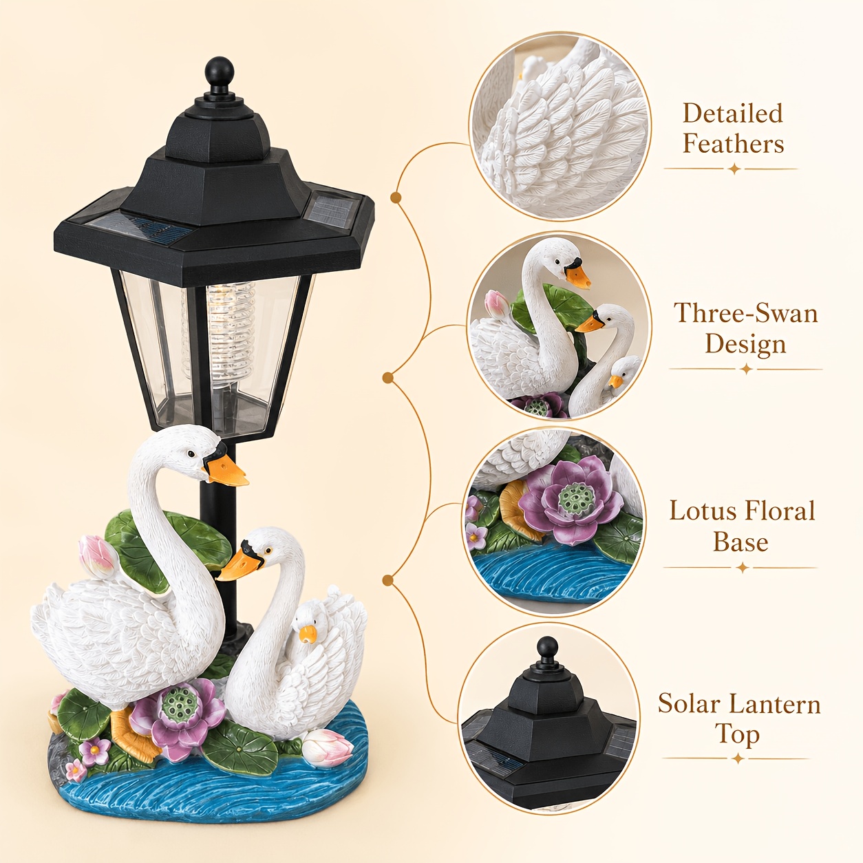 TEMU Christmas Outdoor Solar Swan Garden Light, With Resin Swan Family Portrait Design And Warm Led Retro Lanterns, Is Suitable For Christmas