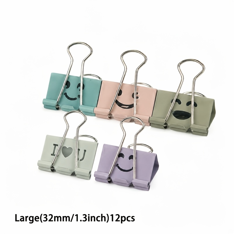 Image of Smiling Binder Paper Clips/binder Clips - 12pcs Colored Metal Fun Clip Clamps With Face Assorted Color For Office, Teacher Gifts And Kitchen, Random Style, Random Color