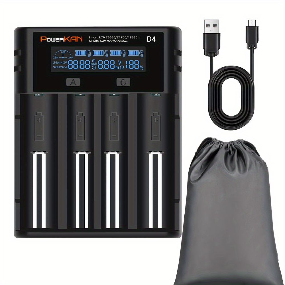 TEMU Powerkan 18650 Battery Charger, Lcd Screen Can Display The Power, Adjustable 2a 18650 Charger, Suitable For 26650 21700 18350 17500 14500 18650,