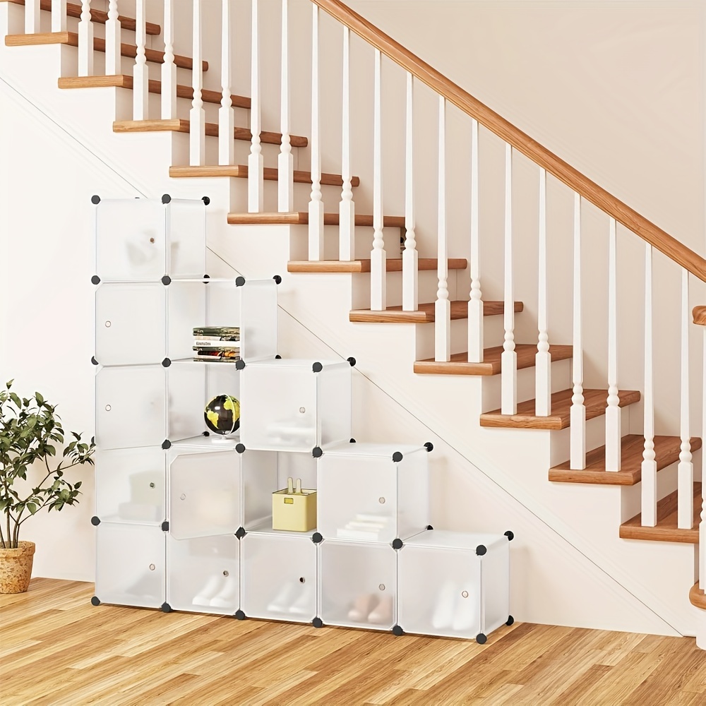 Image of 1pc Plug-in Shelf, Shelving System, 15 Cubes, Diy Cube Shelf, Modular Pp Panels, As A Wardrobe Shoe Divider, For Living Room Bedroom Hallway, White