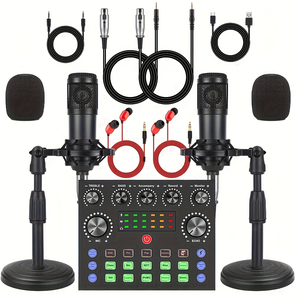 V8s Audio Interface with All In One Live Sound Card, Podcast Equipment Bundle for 2, Wired Microphone, And BM800 Condenser Microphone, Perfect for Recording, Live Streaming