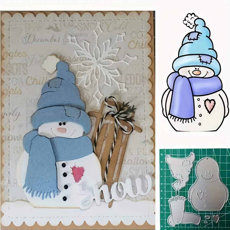 

A Diy Scrapbook With Handmade Christmas Snowman Cards, Using A Golden Embossing Mold And Steel Cutting Template.