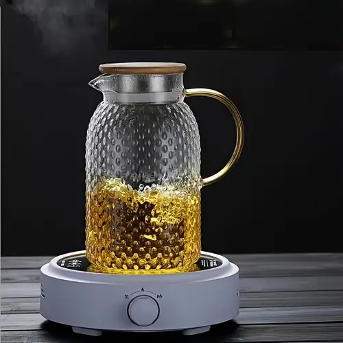 1 set kettle with 4 cups 2000ml 73oz stainless steel lid glass teapot cold brew coffee beverage machine iced coffee lemonade cold water suitable for and party supplies with spoons and brushes