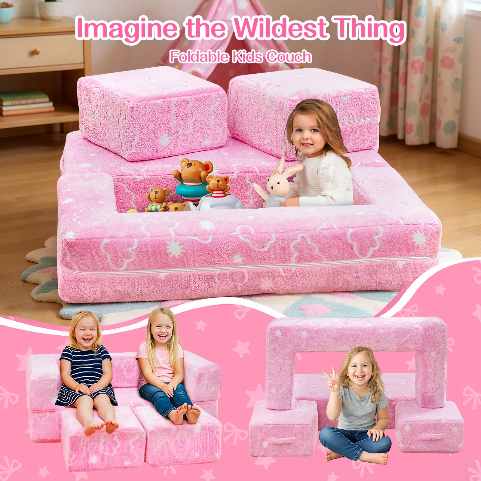 Modular Sofa with Glow-in-the-Dark Foam Cushions & Removable Cover - Soft, Comfortable, Easy-Clean Design, No Assembly Required, Perfect for Home, Playroom, or Living Room Decor, Modular Furniture | Modern Sofa Design | Durable Foam Cushions