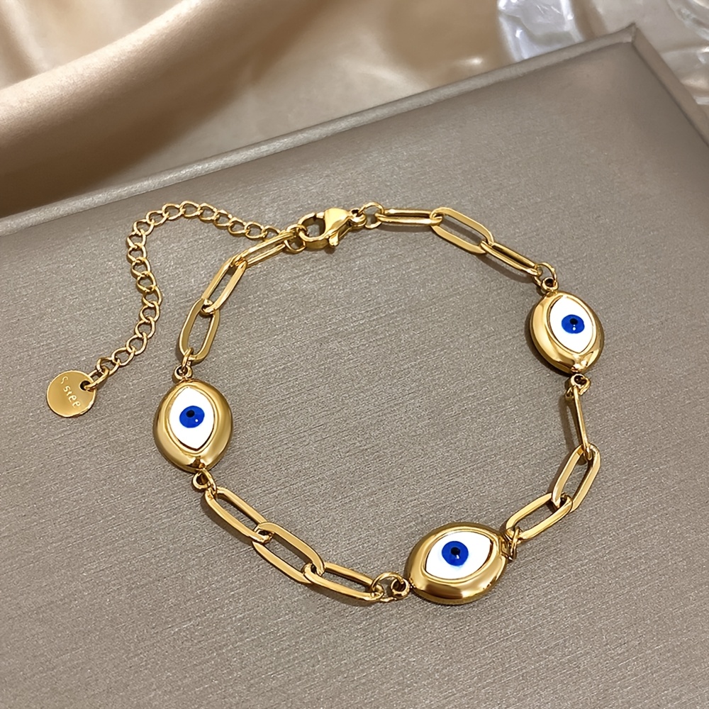 TEMU 1pc Of Gold-plated Bracelets Suitable For Women, Men, And Teenage Featuring Evil Eye Designs. Made From Stainless Steel With Chain, Make Great Christmas Gifts And Daily Party Jewelry Additions