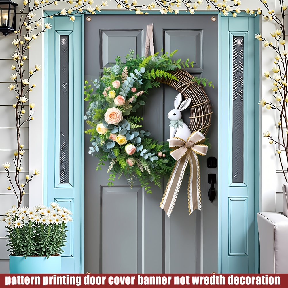 

2d Door Banner, Easter Bunny Spring Wreath Door Banner - With Plush & Bow, Polyester, , Gift Box Included, Seasonal Home Entrance Decor, 35.4" X , Rabbit Accessories