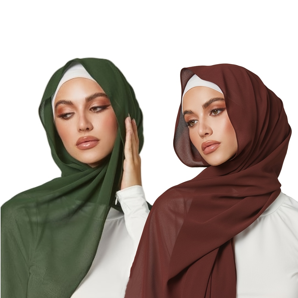 

2-pack Solid Color Women's Chiffon Scarf, Malaysian Long Shawl For Ramadan, , Polyester 100%, Yarn-dyed, Inelastic, Hand Wash, Windproof, Warm & Decorative For Weekend Casual Use