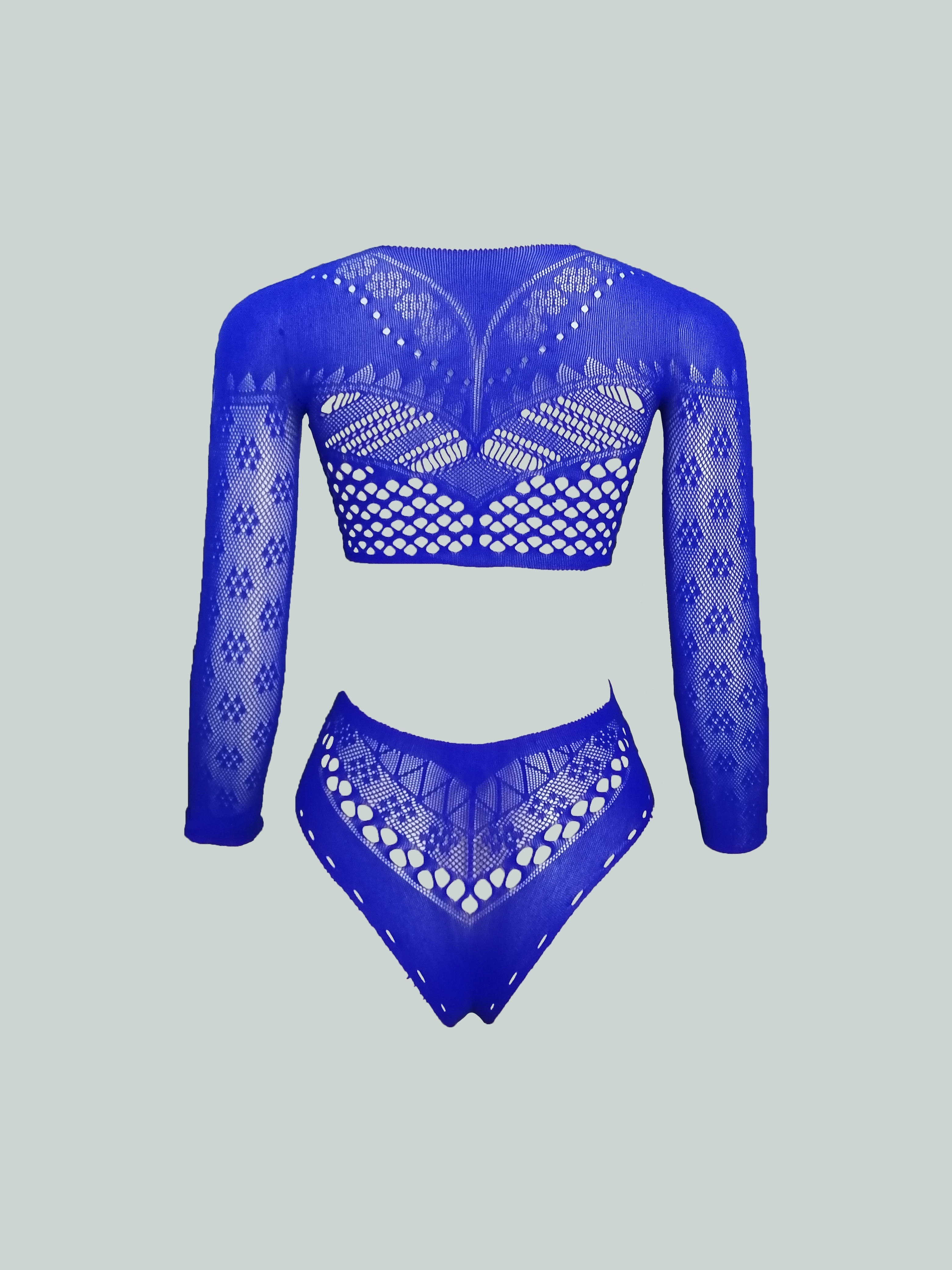 BLUE Long sleeve fishnet top and knickers set
