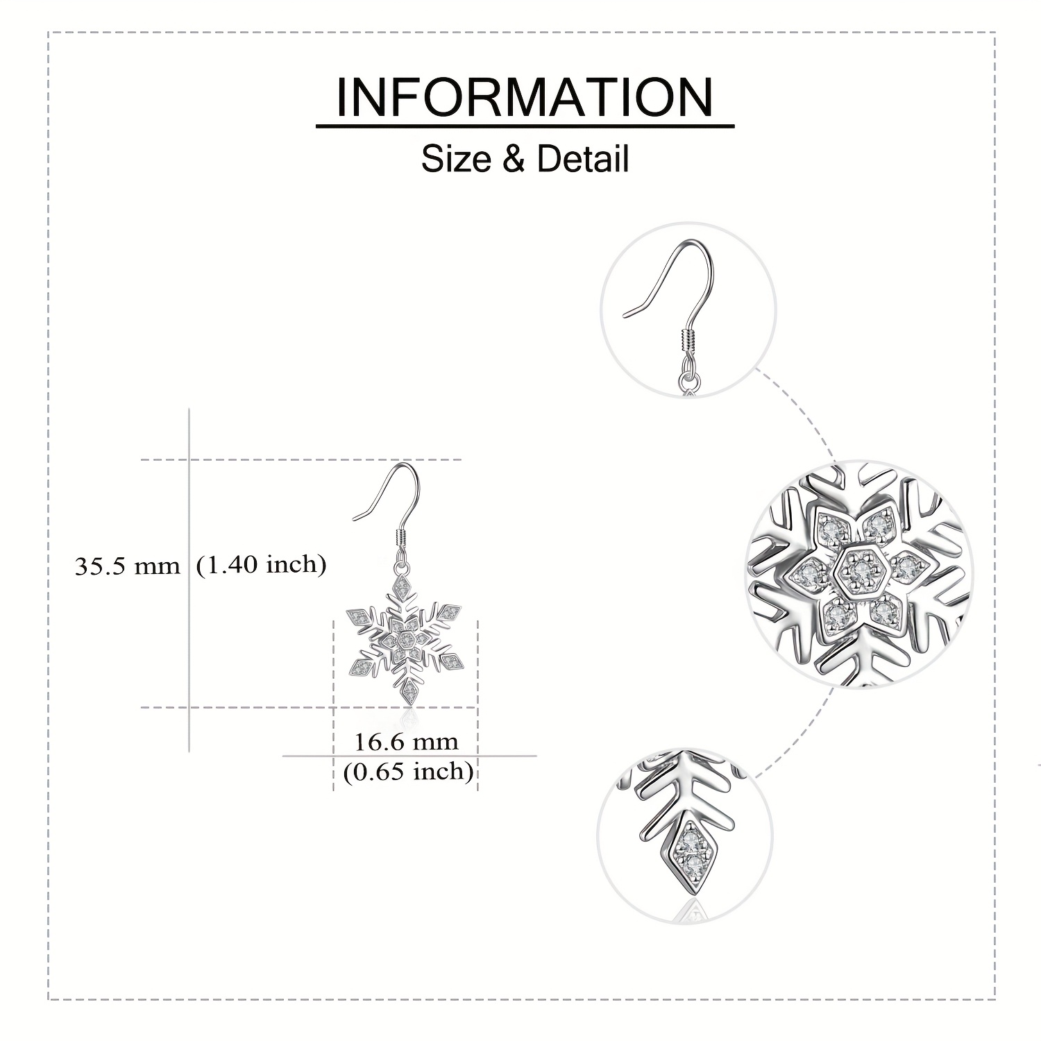 Women's 925 Sterling Silver Snowflake Dangle Drop Earrings