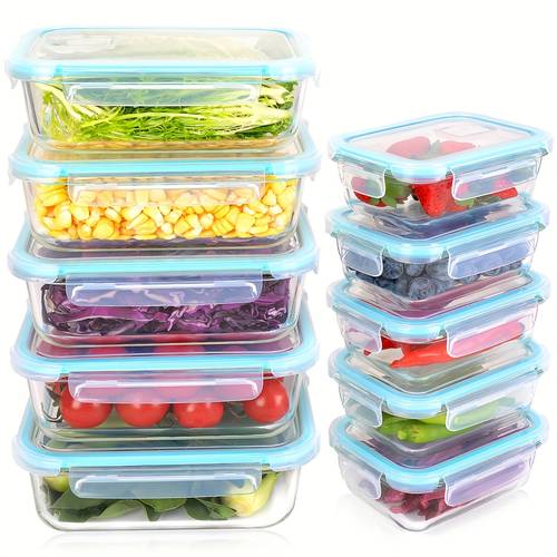 set of 10 large glass containers for food storage featuring waterproof airtight reusable and durable stackable meal prep containers are suitable for use in the microwave oven and dishwasher