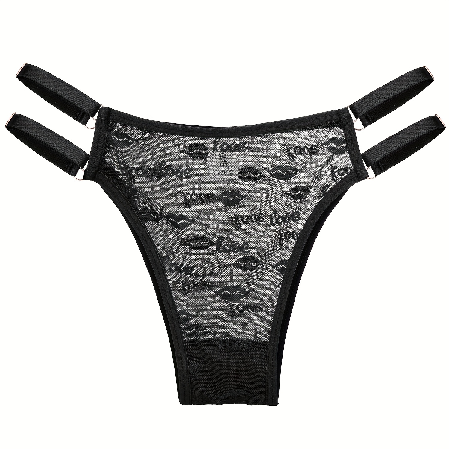 1-Pack Sexy Japanese-Style Lace Lips LOVE Double-Strap Panties | Adjustable Hollow Low-Waist Women'S Triangle Panties with Fashion Buckle