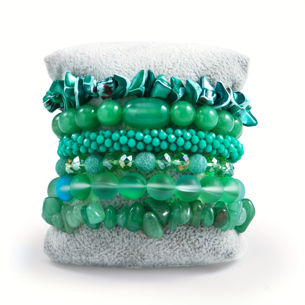Multicolor Beaded Stackable Bracelet Set Boho Style Elastic 6pcs
