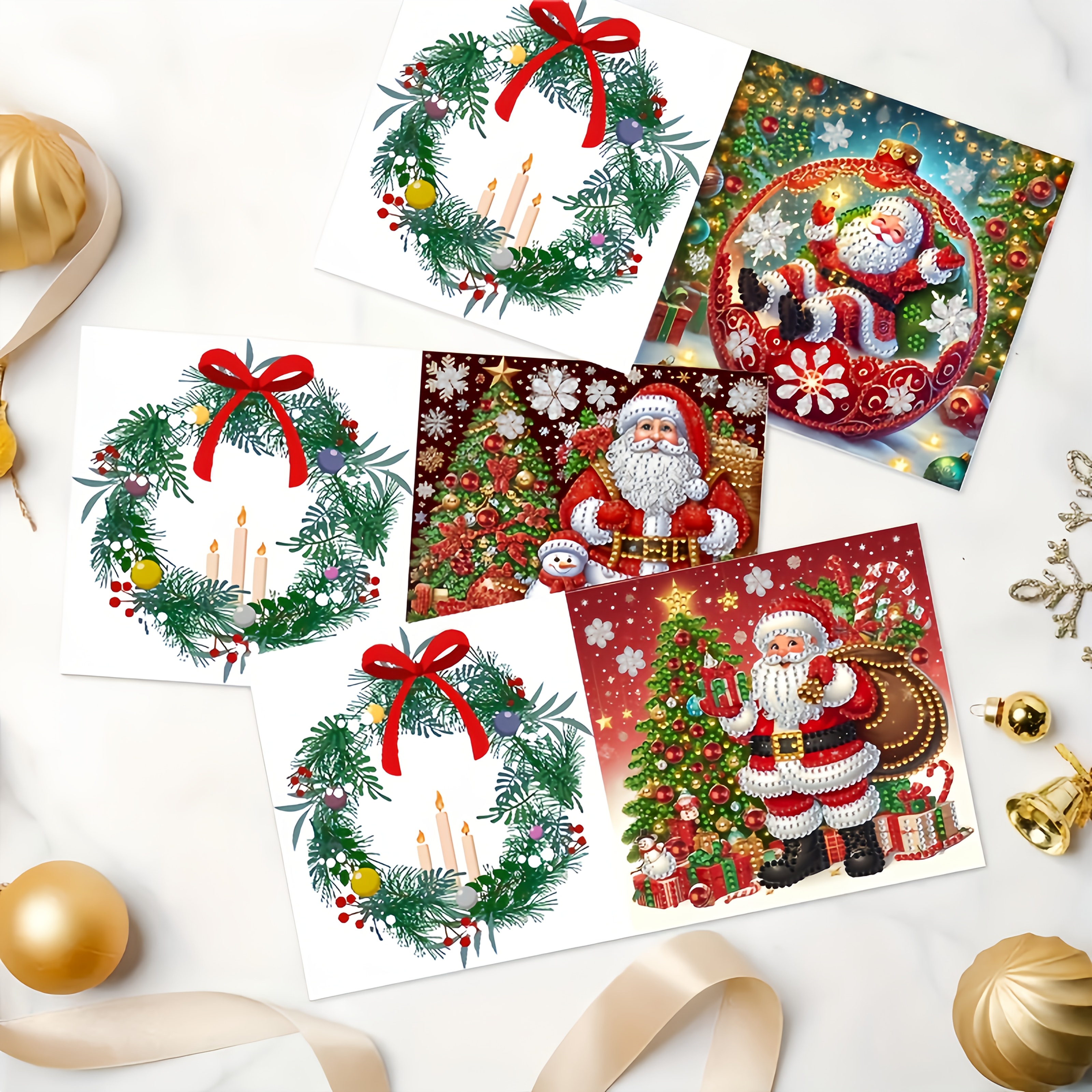 TEMU 6pcs Diy Diamond Painting Kit, Merry Christmas Card With Santa Claus And Holiday Greetings