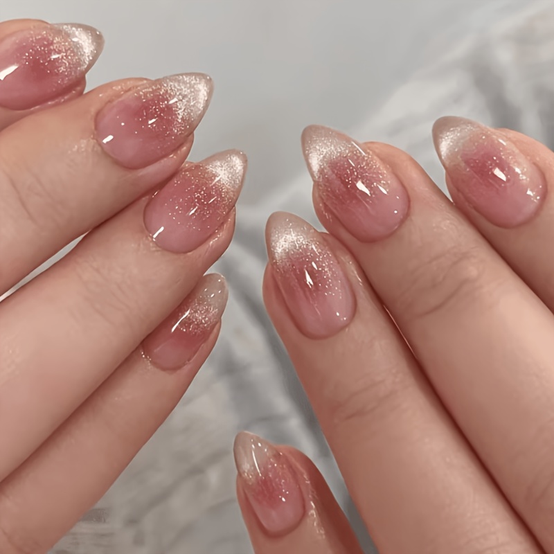 TEMU Migliora 24 Pezzi Adesivi per Unghie Indossabili Design Eye Blush Gradient Pure Desire All-Match Temperament Brightening Extension Unghie Finte