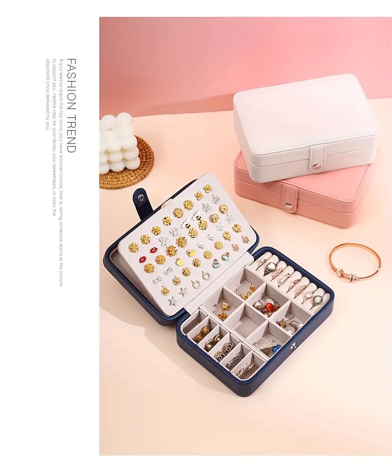 1pc   jewelry box pink   leather portable organizer with multiple compartments for earrings rings necklaces accessories stylish aesthetic decor for bedroom bathroom kitchen home jewelry box organizer jewelry display case decorative storage synthetic   leather exterior Product details 2