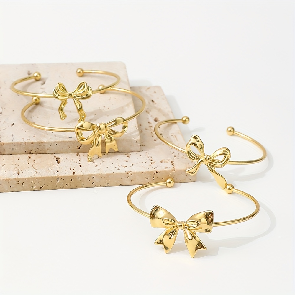 4pcs Bowknot Open Cuff Bracelet Set Charm Bracelets for Women