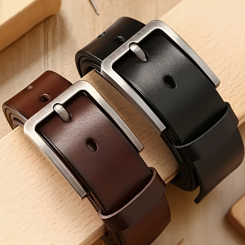 A Stylish Men's Square Genuine Leather Belt with a Classic Alloy Buckle, Available in Standard Sizes and Multiple Colors
