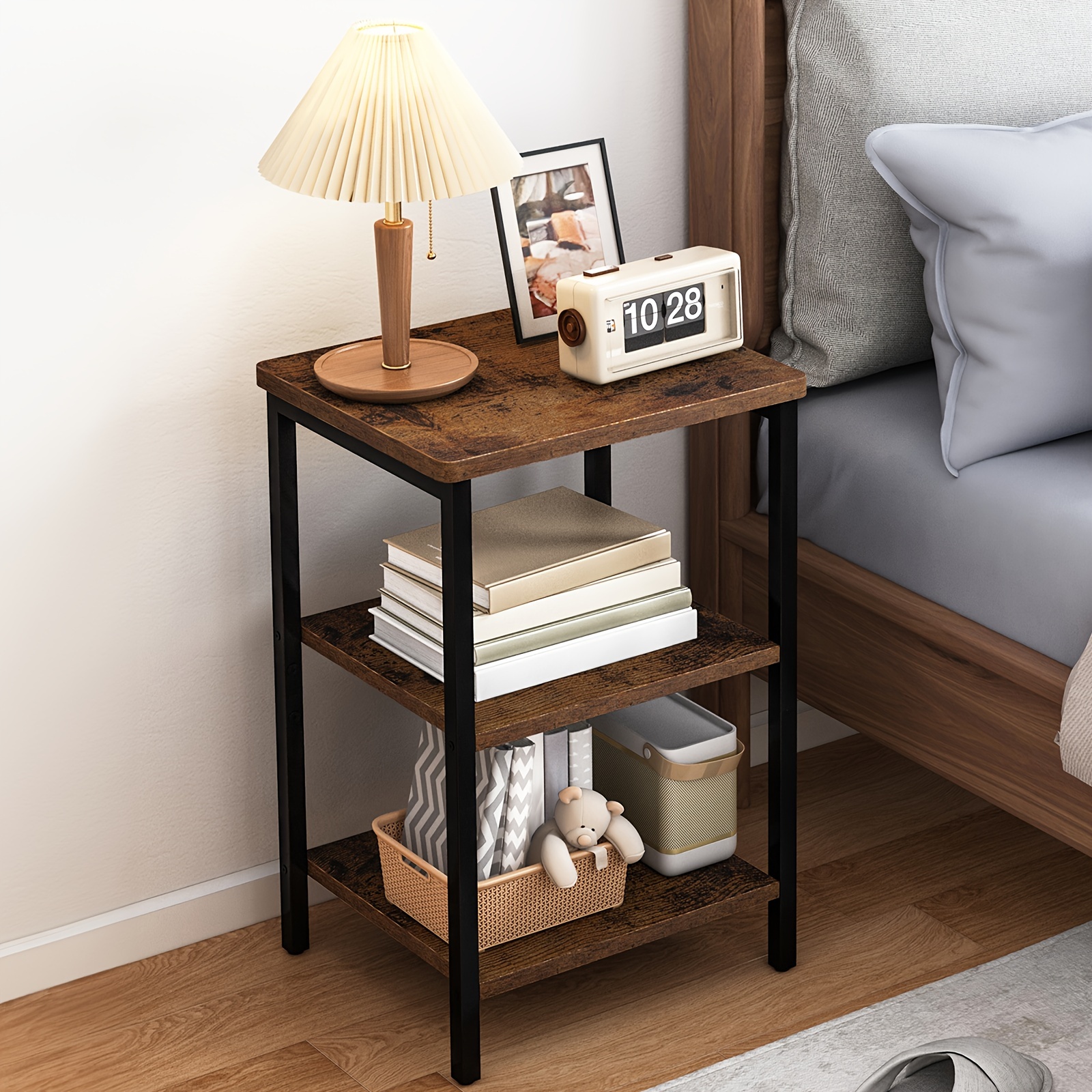 

1 Pc Side Table, 3-tier Small End Table, Sofa Table Nightstand, Suitable For Placing Next To The Sofa, Or As A Bedside Table Bringing You A Good Experience, Rustic Brown And Black