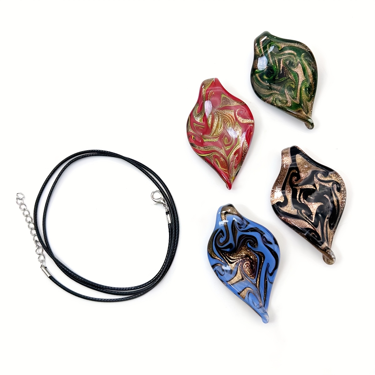 Murano-Inspired Blown Abstract Glass Lamp Art Pendant Necklace