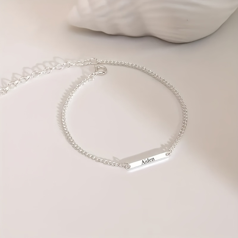 TEMU A Customizable 18k Gold-plated Bar Bracelet With Personalized Engraving Options For Names, Dates, Or Numbers. This Minimalist Stainless Steel