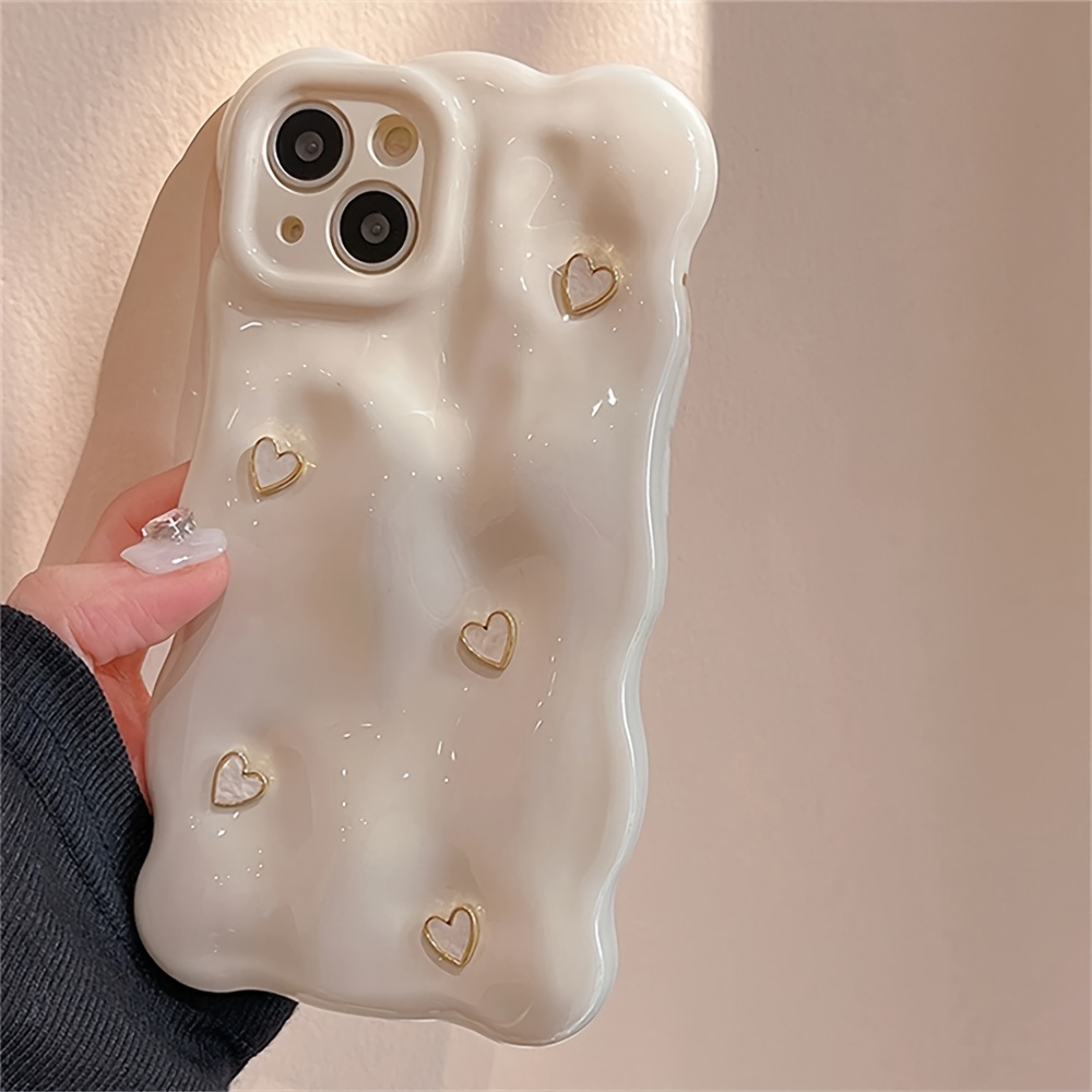 

3d Fritillary Love Heart Cube Solid Color Wave Pattern Soft Silicone Phone Case For 15 13 Pro Max 11 12 14 Pro Max Luxury Glossy Shockproof Case