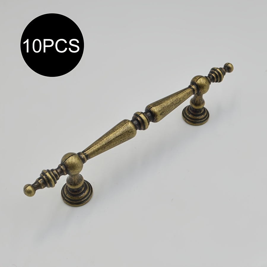 Image of 10pcs Cabinet & Wardrobe Door Pulls - Vintage Brushed Metal Drawer Handles With, Hardware Suitable For Cabinets, Wardrobes, Dressers - Ornate Door Handles