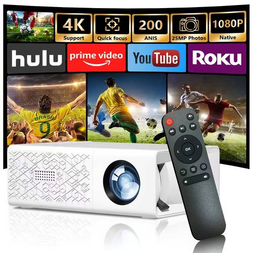 supports 4k hd projector native 1080p resolution 200 brightness compatible with multiple devices 25 million pixels suitable for home theaters offices living rooms bedrooms holiday gifts