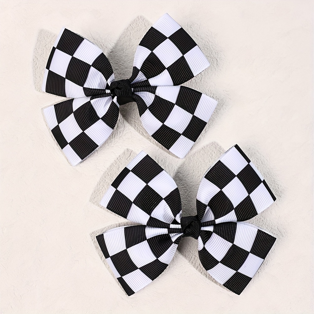 

Chic Checkerboard Bow Hair Clips For Girls - 2pcs Ribbon Barrettes, &