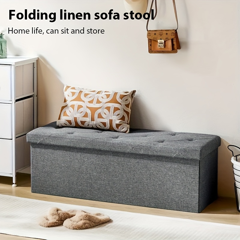 E-shop 43-Zoll Klappbarer Aufbewahrungs-Ottoman mit gepolsterter Sitzfläche & geräumigem Design, 660 kg Tragkraft, Massivholzrahmen, platzsparende