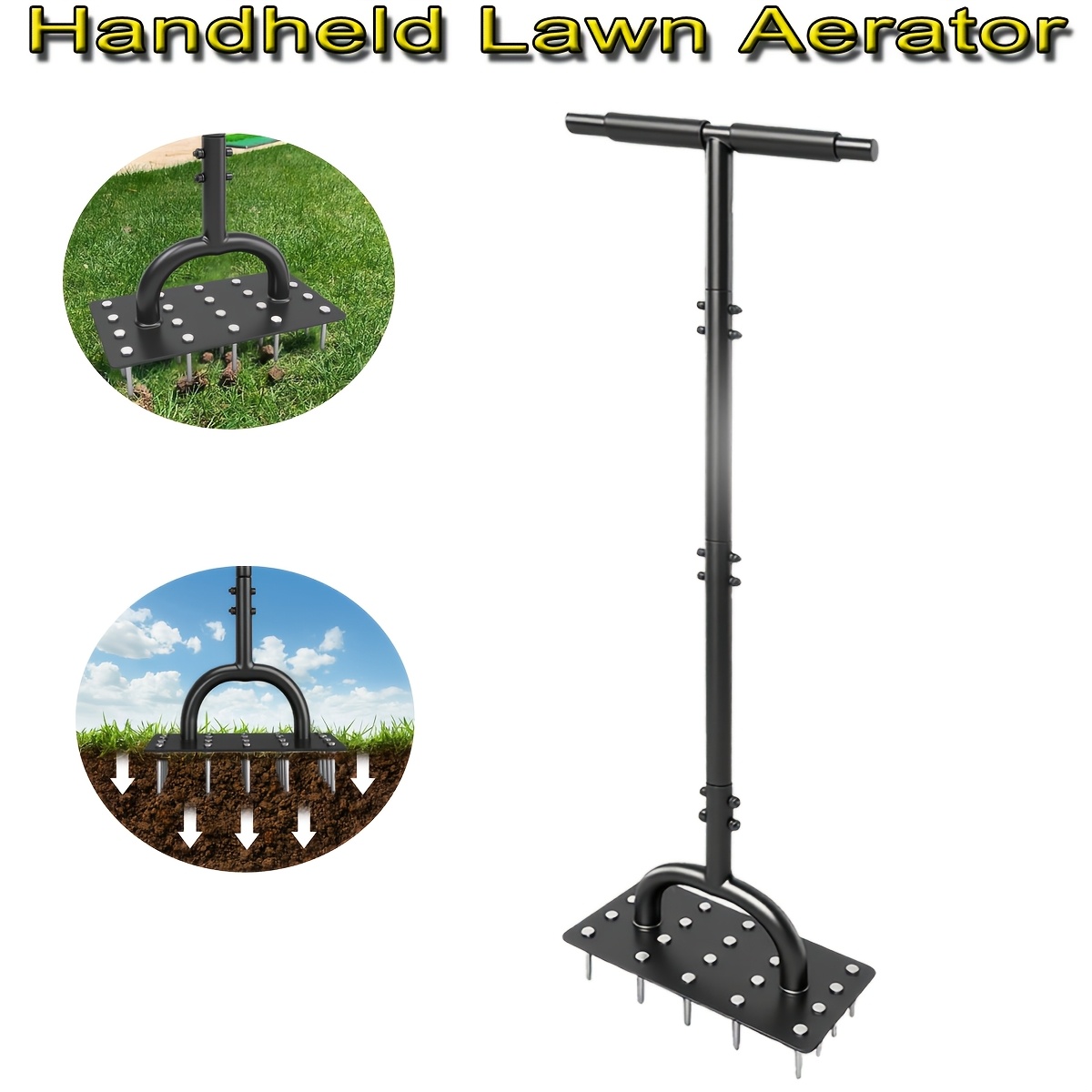 Lawn Aerator, Manual Garden Aerator For Lawn, With 20 Iron Spikes, Adjustable T-handle, Automatic Dirt And Leaf , Garden & Grass Aerator