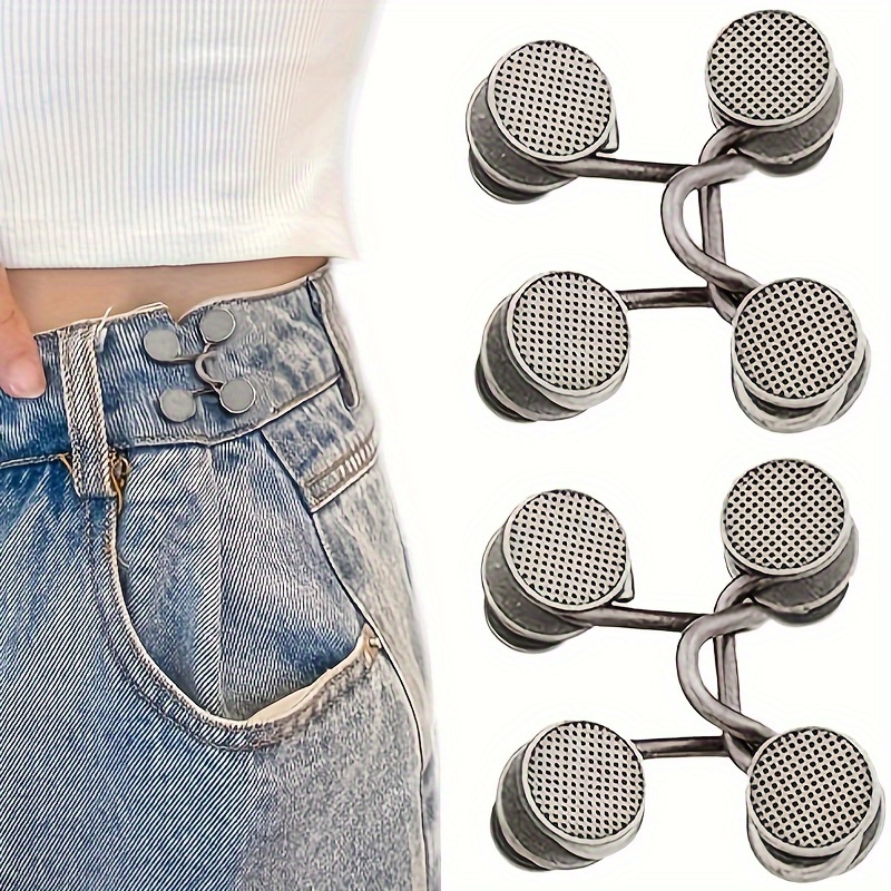 

2 Pairs Metal Waist Button Extenders, Silver Grey Adjustable Pants Waistband Expanders For Jeans, No Sewing Required