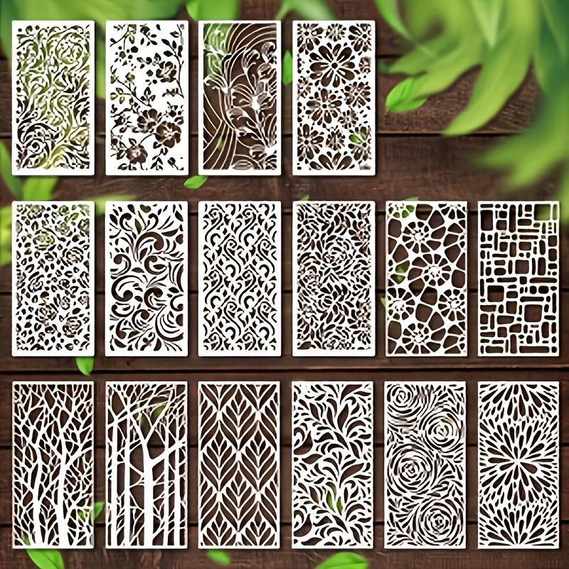 16 Geometric Texture Hollow Templates, Pattern Creative Fabric Wall Panels, Wood Graffiti Spray-painted Covering Panels, Reusable And Washable