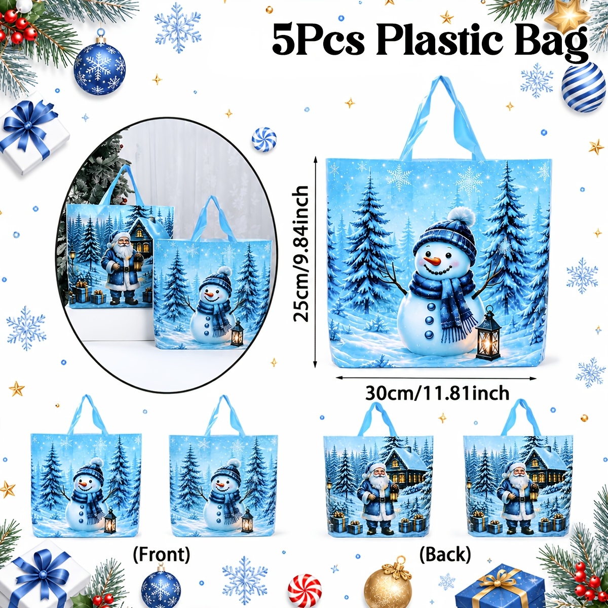 TEMU 5/10pcs, Sacs Cadeaux Noël , Sacs d'Emballage Motif de Neige Père Noël, Décoration Noël Navidad, Fournitures An, Décoration Noël, Décoration de