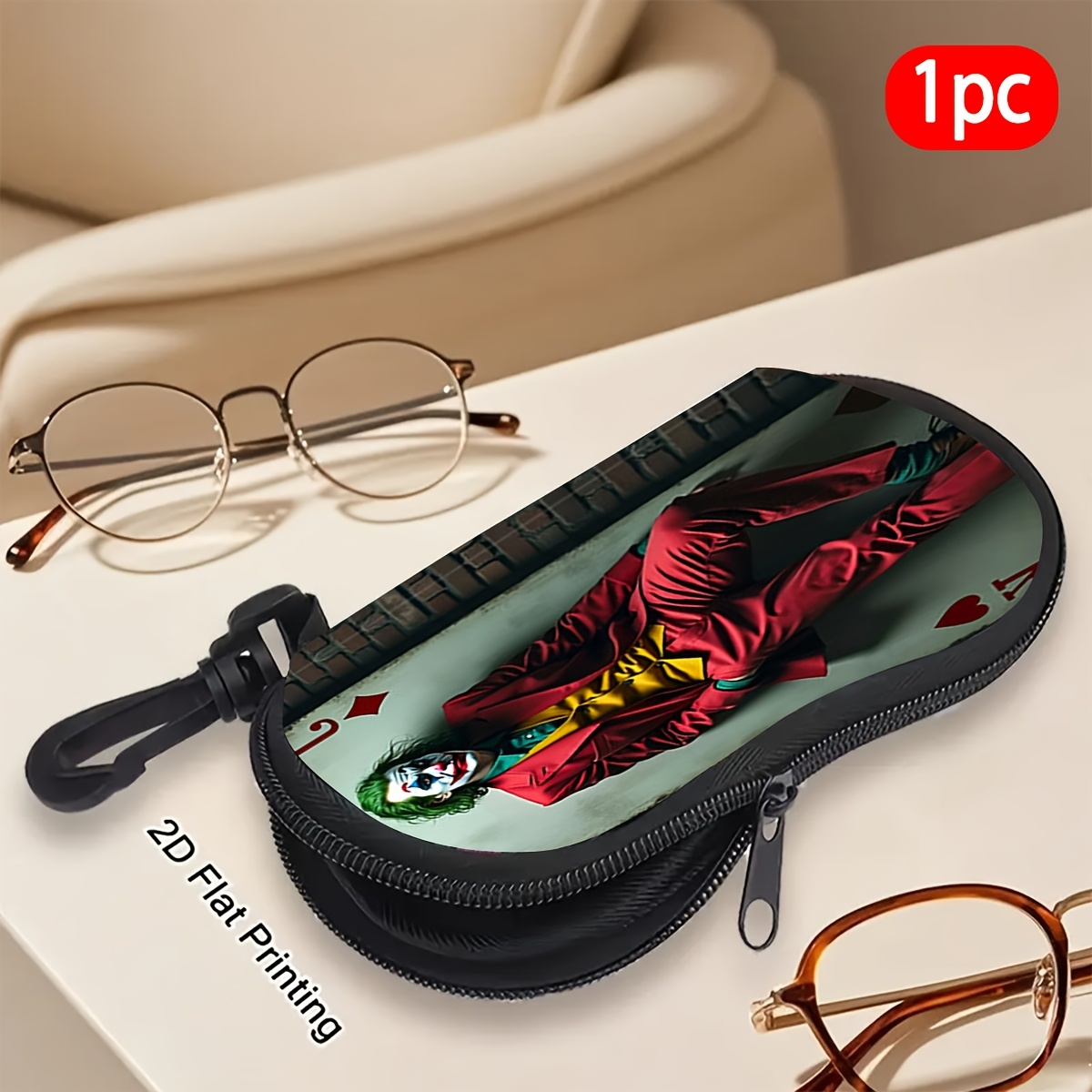 1pc     Pattern Glasses Case, Halloween & Christmas Gift, Portable with Hook, Suitable for  , Fashionable Eyewear Accessory, Reusable Multi-Functional Travel Essential, Unisex Design,  ,   Organizer,   For Women