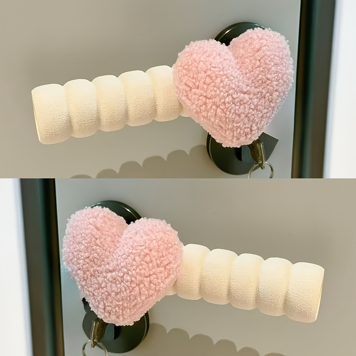 2pcs Pink Heart-shaped Door Stoppers - Soft Plush Anti-collision Wall Lock Protectors, Durable Plastic Oval Design Decorative Door Stoppers For Home And Office, Scratch-resistant Wall Protection
