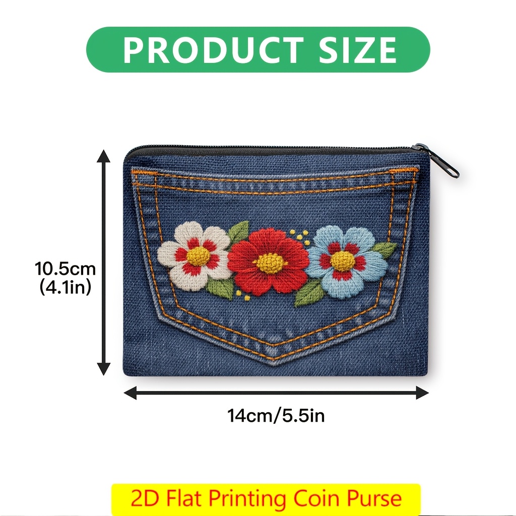 TEMU Porte-monnaie à fermeture éclair avec poche imprimée, pochette à poche lavable en machine, trousse en tissu durable et lavable pour rouge à