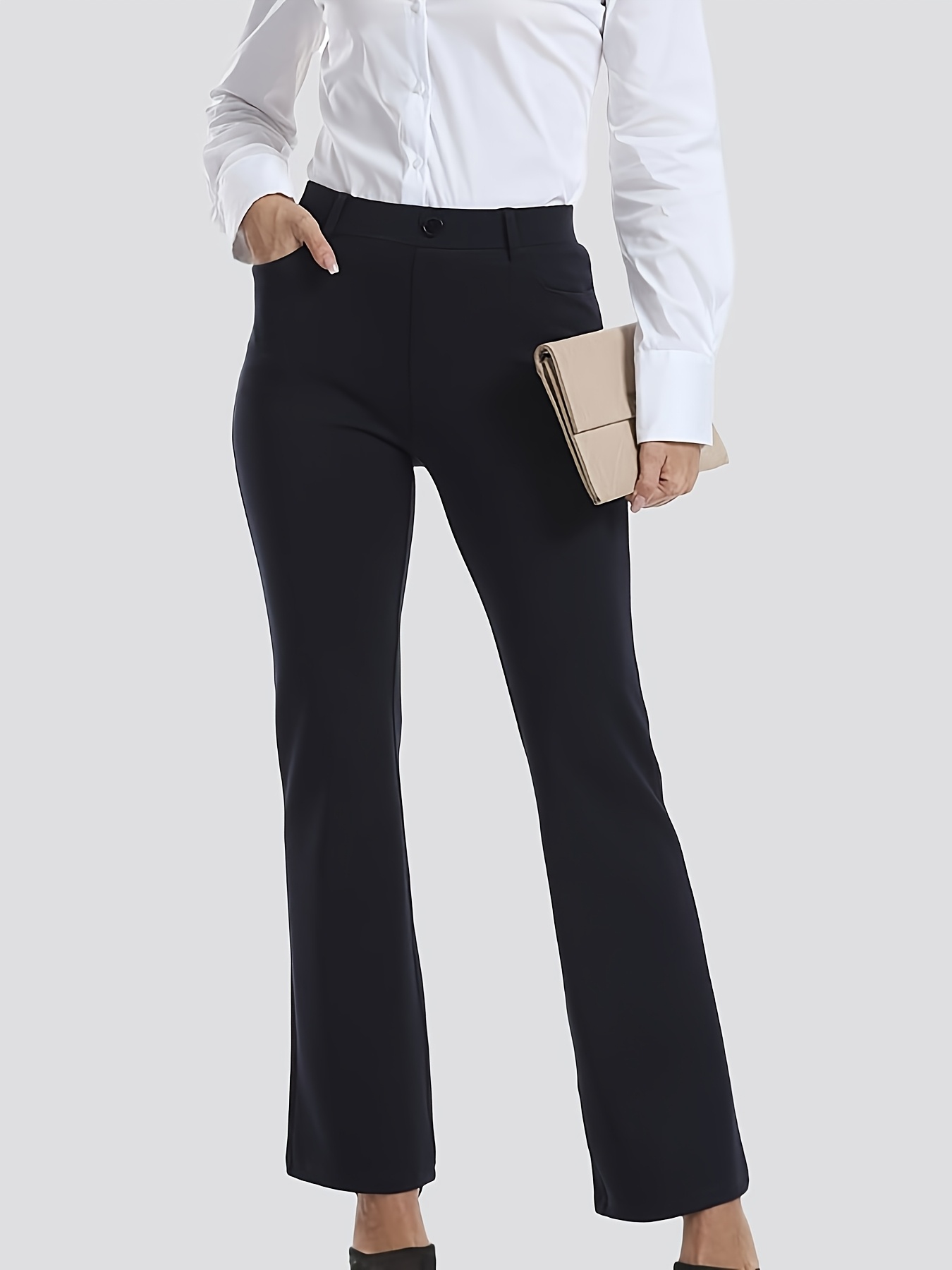 Pantalon Bootcut Femme - Taille Haute Extensible - Pour Bureau Décontracté Avec Poches