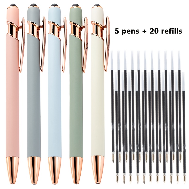 Image of 25pcs Metal Retractable Ballpoint Pen Set, 5pcs Pens And 20pcs Refillable Ink Cartridges, With Touch Screen Tip - Adjustable Writing Pen, Perfect Gift For Teachers, , Graduates
