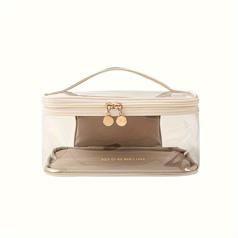 TEMU Large Capacity Clear Makeup Bag - Waterproof, Portable Cosmetic Organizer With Multi-functional Storage For Men & Women