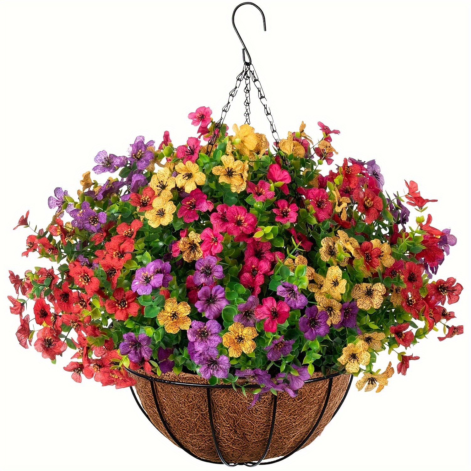 artificial daisy hanging basket for outdoor summer   resistant fabric   flowers in pot   garden porch patio balcony reunion ready fabric material fits   room types   container 10 inch