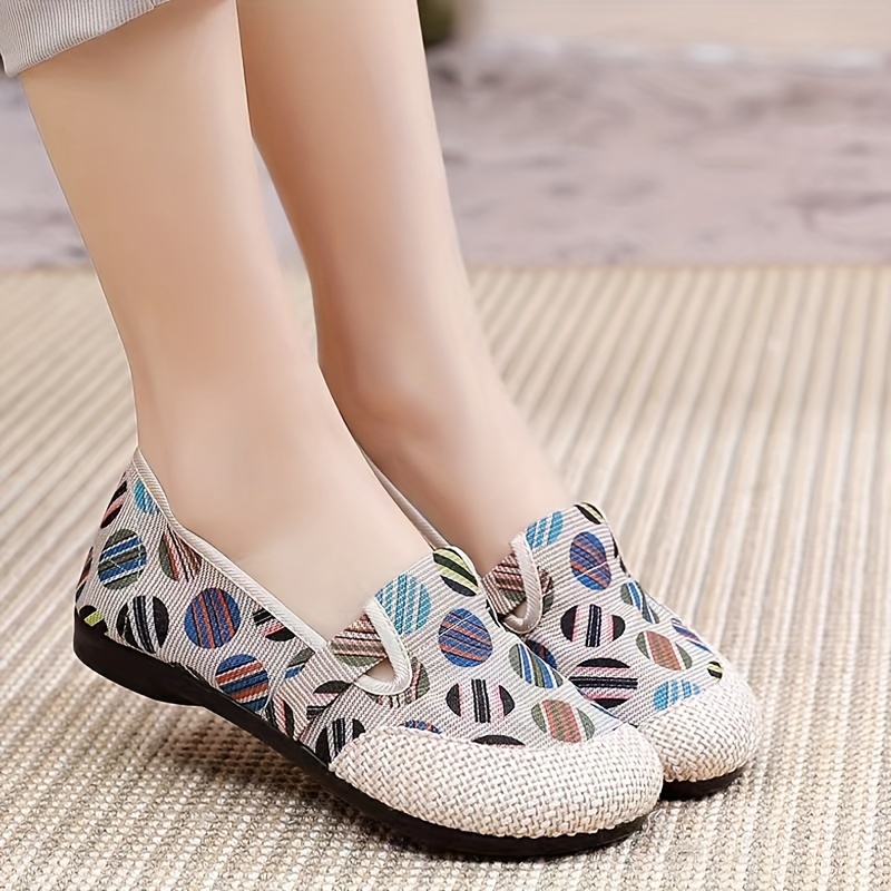 Women s Retro Flat Shoes, Casual Round Toe Slip On Shoes, Middle-aged And Elderly Mom Shoes details 2