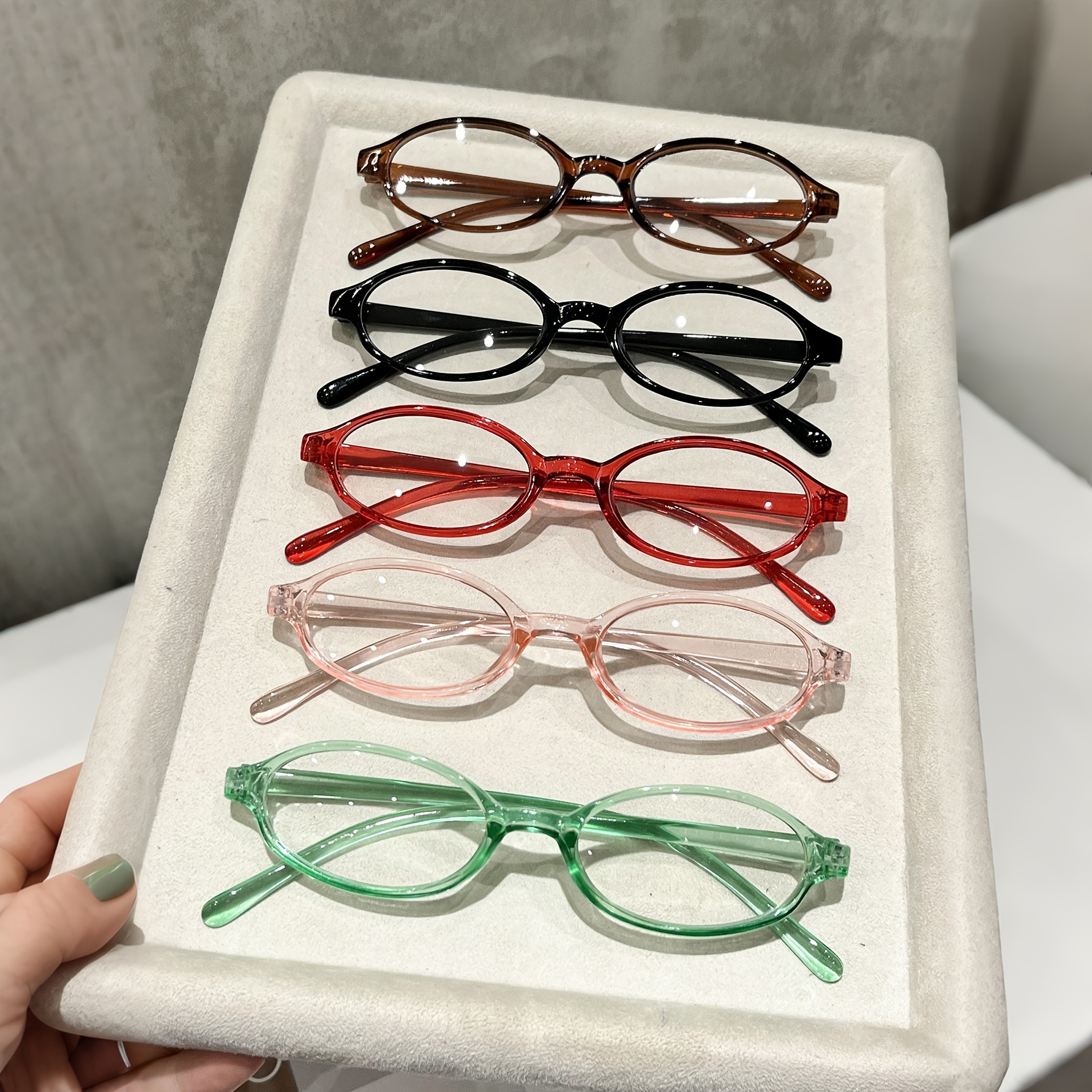 TEMU 5 Pairs Of Unisex -color Minimalist Classic Small Oval Frame Fashion Decorative Non- Glasses, Suitable For Daily Wear, Versatile , The For As