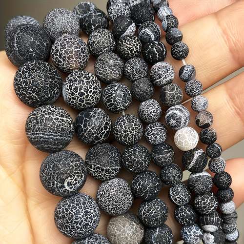 10 Dark Blue Frosted Dragon Vein Agate Gemstone Beads – 8mm Round Striped For Jewelry Making