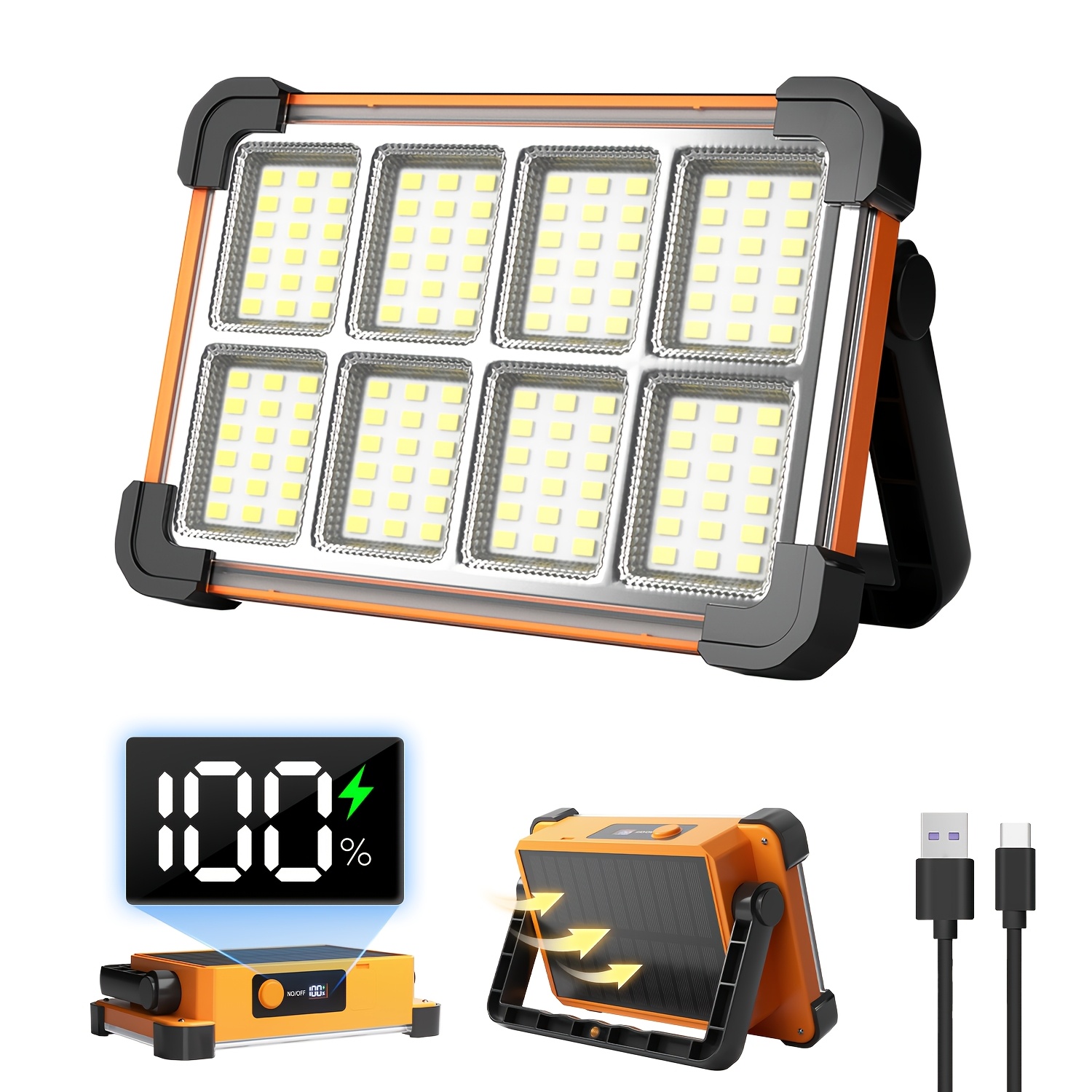 TEMU Solar Camping Light - Portable Rechargeable Floodlight, With A Large Capacity Lithium Battery, Adjustable In , With A Power Display, Very