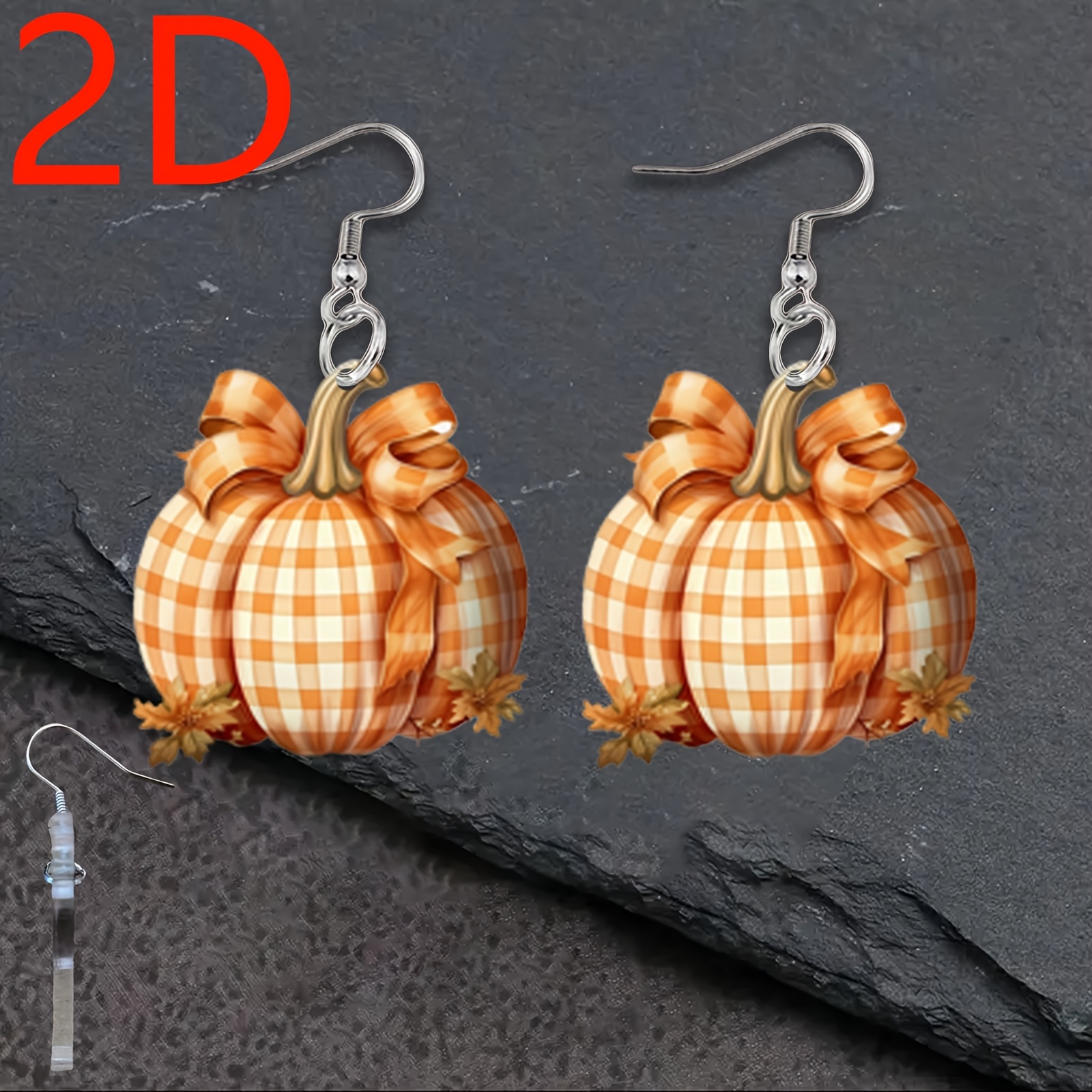 2D Halloween Pumpkin Design Dangle Earrings, Gift Box